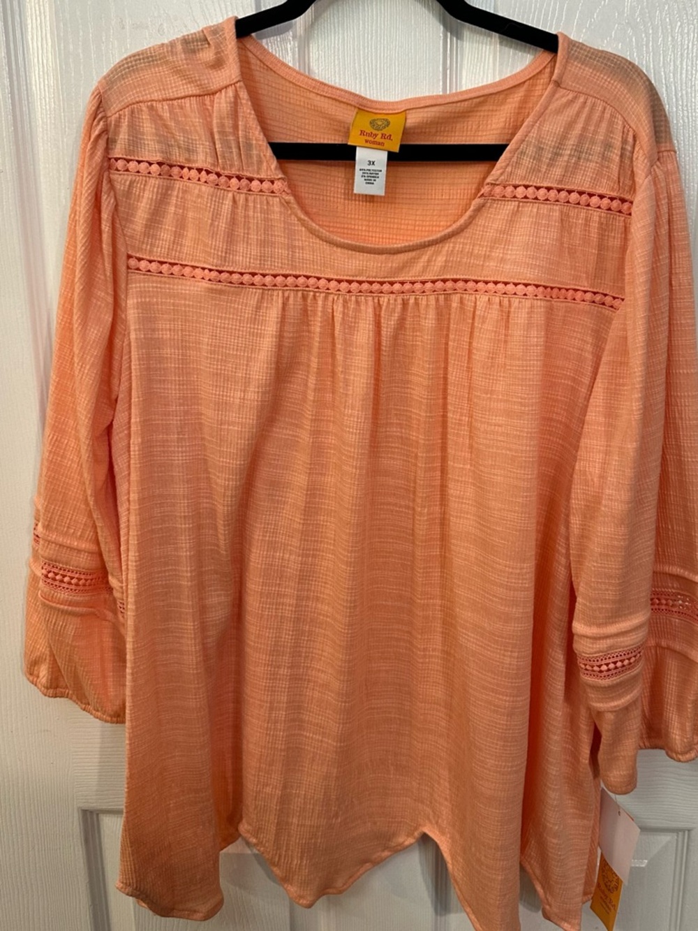 Ruby Rd. Peach Crochet-Trim Peasant Tunic